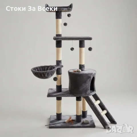 Многоетажна котешка драскалка с къщичка и легло, снимка 9 - За котки - 56215316