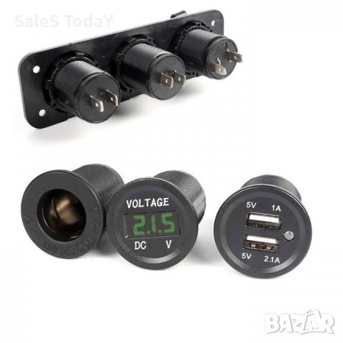 Волтметър с 2 USB порта и гнездо за запалка, 12V, 5V, Монтажен панел, снимка 2 - Аксесоари и консумативи - 39289799