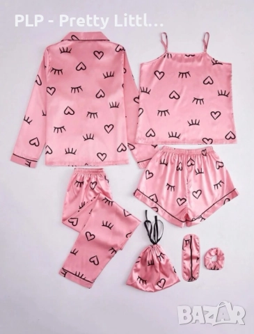 комплект пижама от сатен от 7 части - потник къси манталонки маска за сън ластик чанта , снимка 5 - Пижами - 52887774