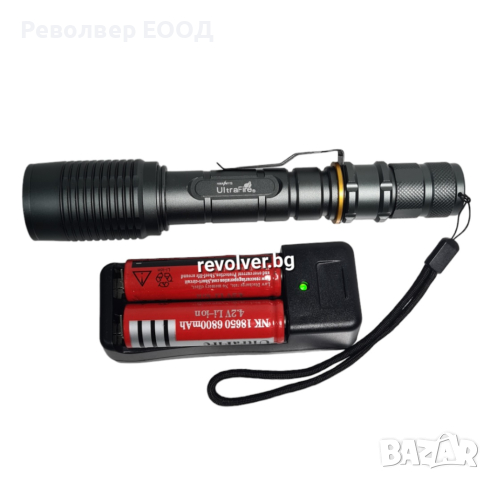 Тактически LED Фенер UltraFire, с батерии и зарядно, снимка 4 - Екипировка - 44759598