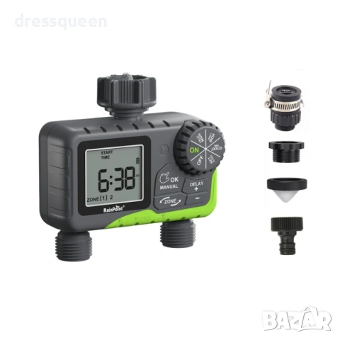 4490 Двоен автоматичен таймер за поливане с голям LCD дисплей и водоустойчив корпус