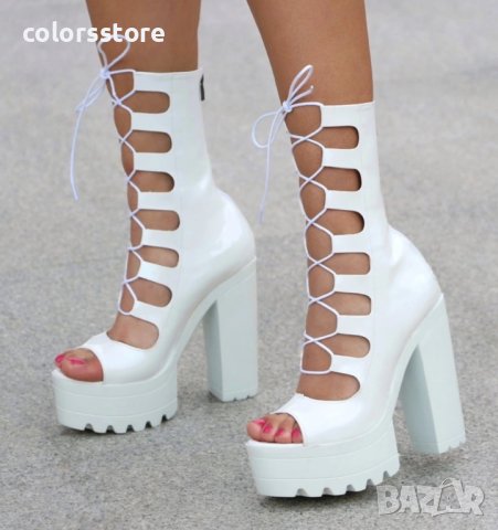 Летни боти на ток - бял лак - 101, снимка 2 - Дамски боти - 36711467