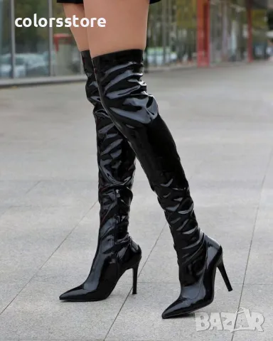 Чизми на ток - черен лак - TS22, снимка 2 - Дамски ботуши - 48104733