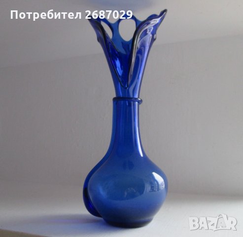 Синя стъклена ваза, уникат, снимка 1 - Вази - 30594551