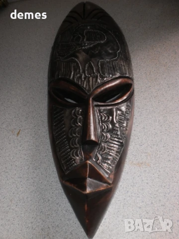 +Африканска маска от абанос и мед-7, голяма+, снимка 2 - Антикварни и старинни предмети - 50887730