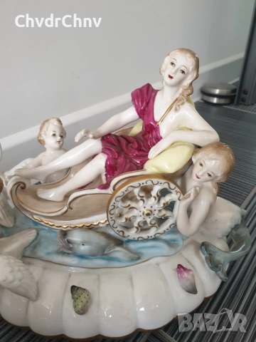 Meissen 37см-7кг/голяма стара Майсен порцеланова фигурална кутия с капак/супник, снимка 11 - Антикварни и старинни предмети - 51531969