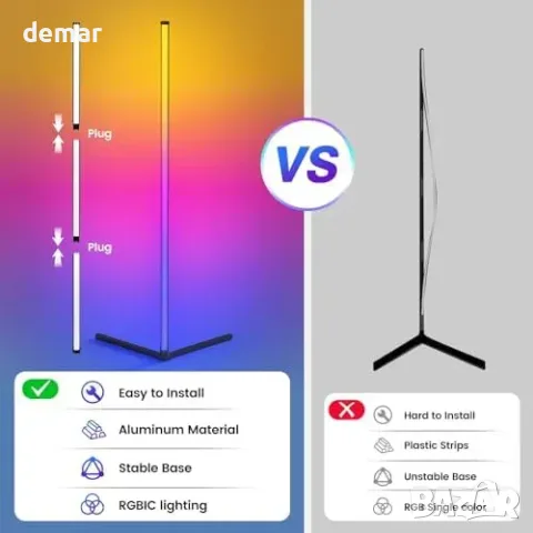 Черен RGB LED лампион riyo с приложение, дистанционно и 68+ режима, снимка 4 - Други стоки за дома - 56228533