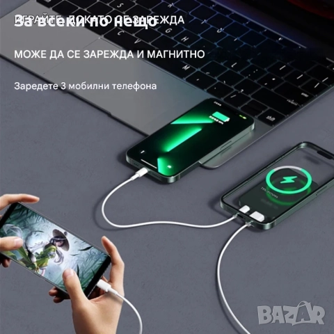 Магнитен безжичен Power Bank 10 000 mAh – супер бързо зареждане, Type-C и USB портове, снимка 2 - Безжични зарядни - 51921272