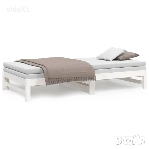 vidaXL Разтегателно дневно легло, бяло, 100x200 см, бор масив, снимка 5 - Спални и легла - 56147952