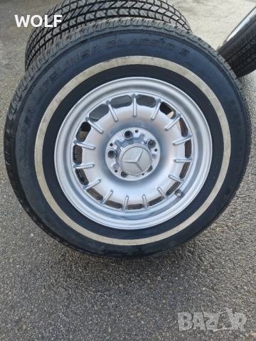 Mercedes W123 original алуминиеви джанти с гуми 205/70 R14 от германия, снимка 4 - Гуми и джанти - 52930536
