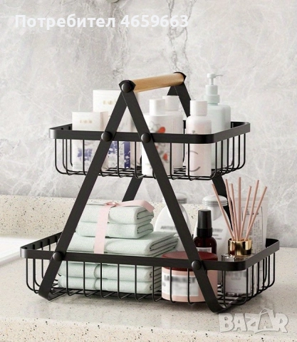 Декоративна кошница за плодове, изработена от метал, на два етажа и дървена дръжка, снимка 8 - Прибори за хранене, готвене и сервиране - 52547197