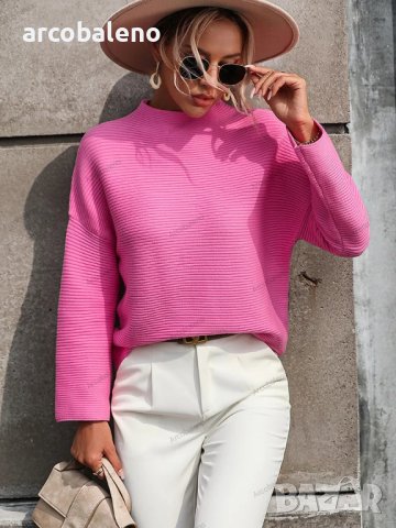 Свободен дамски едноцветен пуловер, 5цвята, снимка 7 - Блузи с дълъг ръкав и пуловери - 42284226