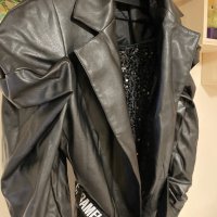 Ново кожено черно сако блейзер буфан ръкав Caramella Fashion , снимка 6 - Сака - 44216719