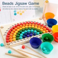 Rainbow wooden clip beads мултифункционална игра с мъфини, топчета и шаблони от дърво , снимка 15 - Образователни игри - 37478078