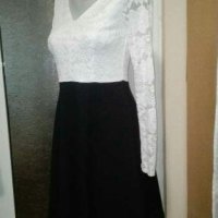 Луксозна рокля в черно и бяло, от дантела и плътен плат👗🌹S,M👗🌹арт.872 , снимка 1 - Рокли - 30729767