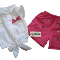Комплект за момиче от две части в розово и бяло, снимка 1 - Детски комплекти - 37455055