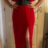 Дамска червена рокля с цепка, снимка 6 - Рокли - 31457417
