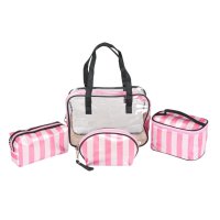 Комплект тоалетна чанта Pink Striped Black Reli, 4 размера, 4 бр., снимка 1 - Други - 42247987