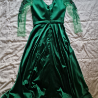 Зелена сатенена рокля с камъни и мъниста , снимка 6 - Рокли - 44735303