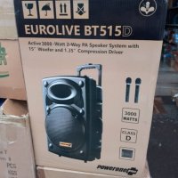 **█▬█ █ ▀█▀ Караоке Колона 15 инча Eurolive bt515d 3000w еквалайзер 2 микро ,акумулатор Bluetooth FM, снимка 1 - Тонколони - 37644491