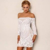 Елегантна дамска бяла рокля с пайети кръщене сватба , снимка 1 - Рокли - 34470254