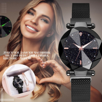 Луксозен дамски часовник „звездно небе“ тип гривна. Цветове - черен!, снимка 2 - Дамски - 44793878