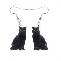 Обеци черна котка , обици две черни котки, снимка 1 - Обеци - 31868782