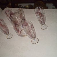  Винтидж Германия ,Комплект кана и 4 чаши за вино рисуваниано стъкло , снимка 18 - Други ценни предмети - 44422620
