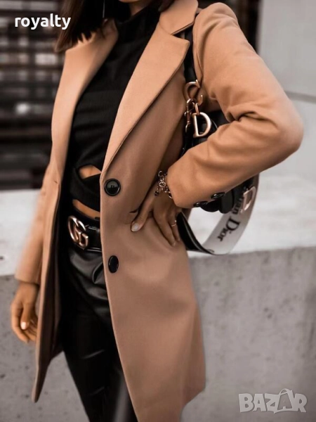 Дамско стилно палто камел с хастар , снимка 1