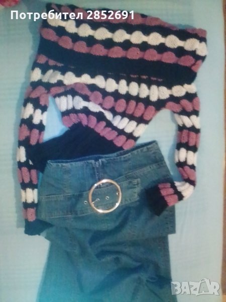 Комплект дънкова пола и пуловер, снимка 1