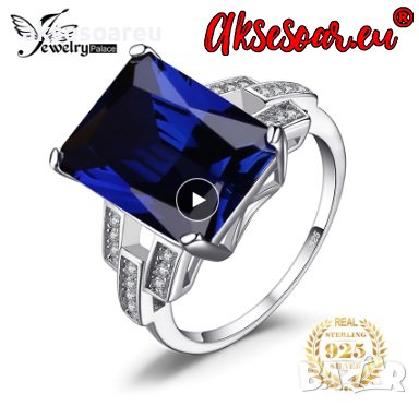 Пръстен със смарагдов зелен син камък 925 сребърен посребрен за жени годежен за момичета скъпоценни , снимка 1