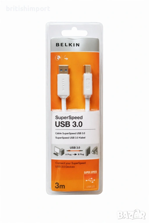 Belkin SuperSpeed USB 3.0 кабел, USB-A към USB-B, 3 m, снимка 1