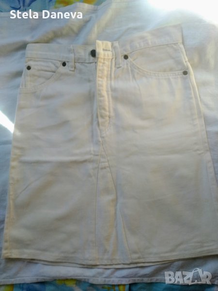 Бяла дънкова пола + подарък! - талия 68-70см, , снимка 1