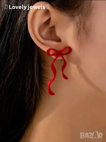 Червени обици панделка , снимка 1