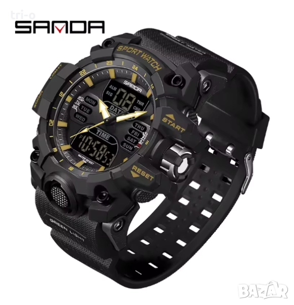 SANDA Луксозен мъжки електронен часовник, спортен, LED, аналогов, дигитален, хронограф, военен, двое, снимка 1