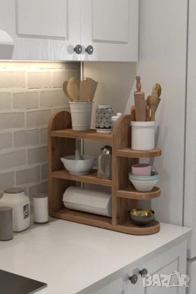 Дървена етажерка за кухня / Органайзер за подправки / Кухненски рафт, снимка 1
