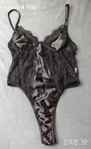 Черно боди прашка от сатен, дантела и тюл S размер, снимка 1