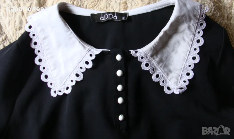 Черна рокля с бяла яка и маншети Adda, снимка 1