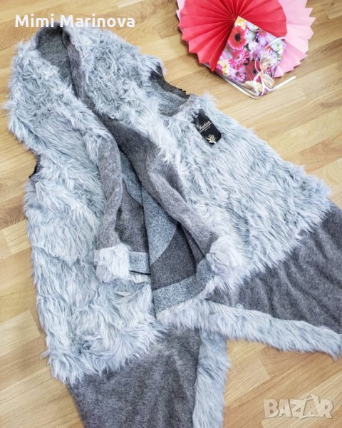 Италиански елечета с косъм в сиво и черно, снимка 1