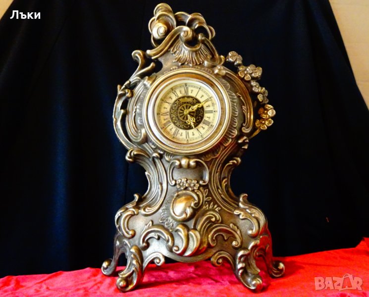 Бронзов механичен каминен часовник,барок. , снимка 1