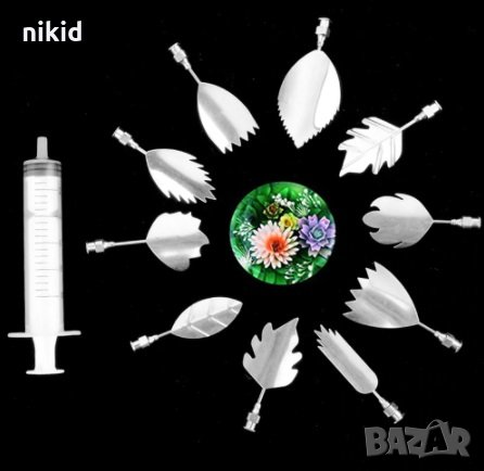 #4 листа 10 бр метални пера шприц + спринцовка за 3D желиран десерт декорация и украса цветя, снимка 1