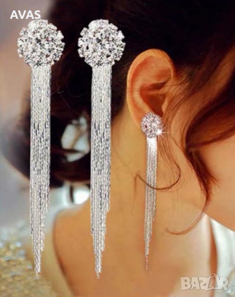 Нови официални дълги блестящи обеци с кристалчета, снимка 1