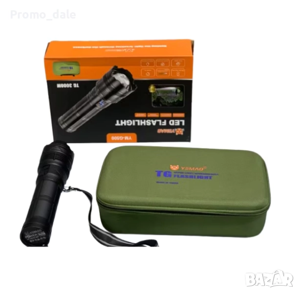 МНОГО МОЩЕН Тактически ловен фенер с обхват 3000 м, с мощен LED TG-90, с 90W USB зареждане , снимка 1