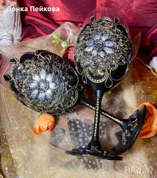 Ръчна изработка две чаши за вино , снимка 1