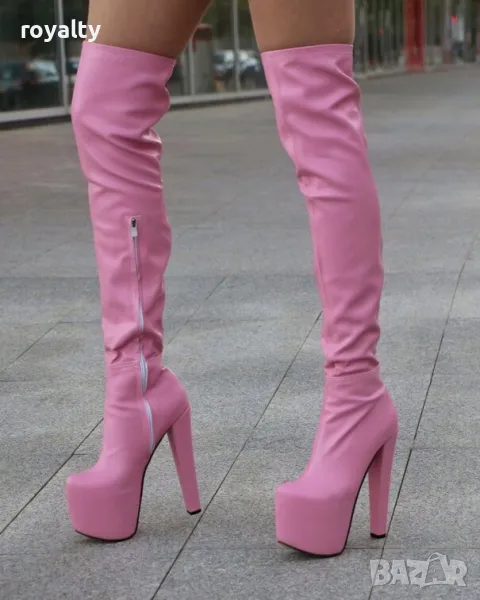 Чизми на ток - розова кожа, снимка 1