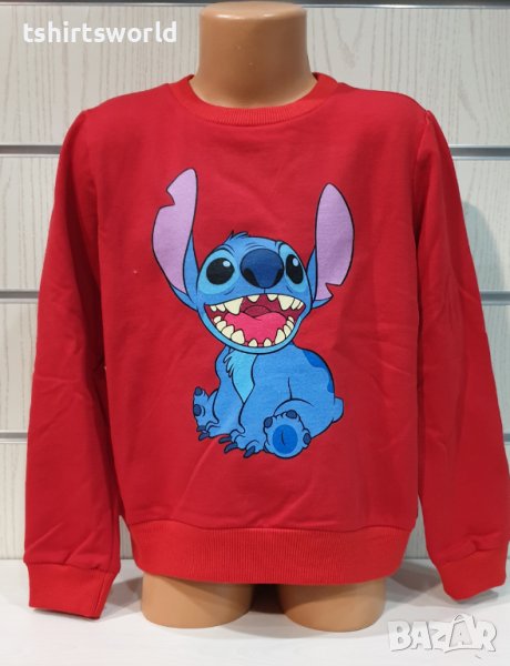 Нова детска ватирана блуза с дълъг ръкав Стич (Stitch) в червен цвят, снимка 1