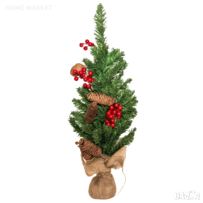 Мини коледна елха с шишарки и червени плодчета, 60 см Внесете празничен уют и настроение във всеки , снимка 1