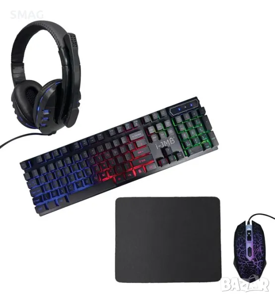 Геймърска клавиатура, мишка и подложка, комплект слушалки с LED осветление S_1228265, снимка 1
