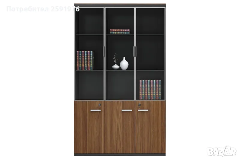 Офис шкаф с витрини Puzzle-hoem Oscar 120x40x200см, цвят орех-антрацит, снимка 1