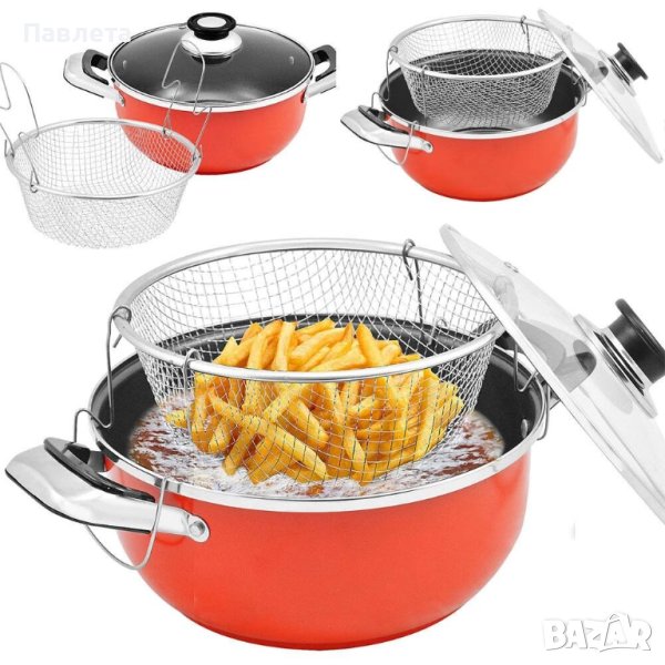 Качествена Тенджера с прозрачен капак и кошница за пържене, снимка 1